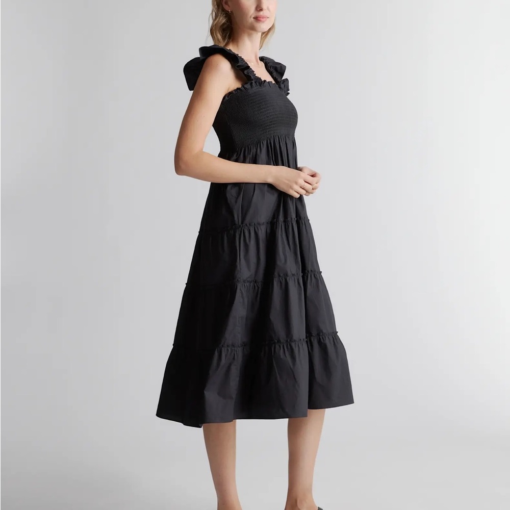 NWT Quince 100% Organic Cotton Poplin Smocked Midi Dress- Black Size L. - Picture 7 of 10
